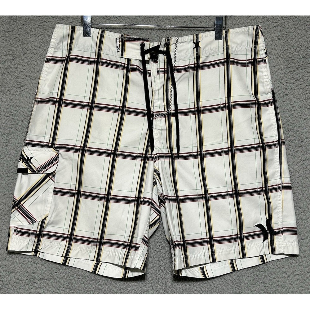 Hurley Board Shorts Mens 36 Plaid Swimming Trunks‎ Cargo Pocket Surf Beach Boat